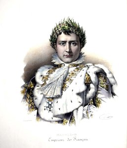 Napoleon 1e (1769-1821) bij zijn kroning in 1804 (gravure)