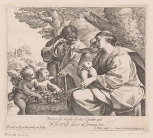 Heilige Familie met putti en druiven door Francois Perrier