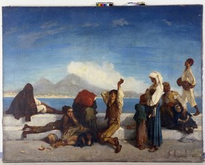 De Lazzaroni, karakters van het Napolitaanse volk. Uitzicht op de Golf van Napels door Francois Reynaud