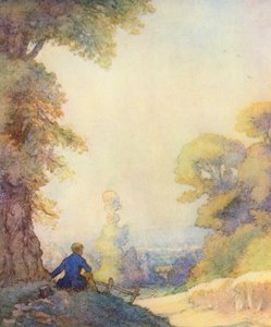 Illustratie voor The Scholar-Gipsy door Matthew Arnold (kleur litho) door Frank Adams