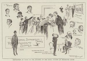 Uitreiking van prijzen aan de studenten van de Koninklijke Academie in Burlington House door Frank Craig