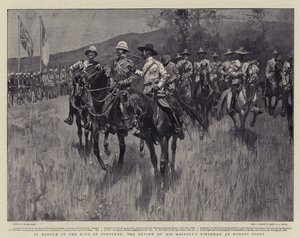 Ter ere van de koning van Portugal, de parade op de verjaardag van Zijne Majesteit in Komati Poort door Frank Craig