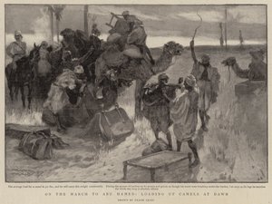 Op mars naar Abu Hamed, kamelen laden bij zonsopgang door Frank Craig
