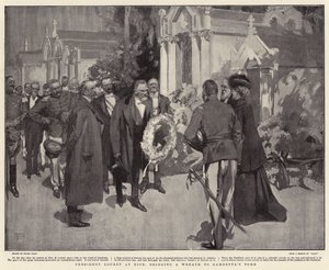 President Loubet in Nice, brengt een krans naar het graf van Gambetta