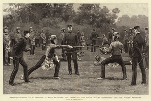 Bajonetgevecht in Aldershot, een duel tussen de teams van de South Wales Borderers en het Welsh Regiment