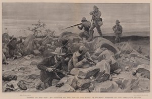 Betrapt op de Sprong, een Incident op de Top van de Kopje bij Belmont bestormd door de Grenadier Guards door Frank Dadd