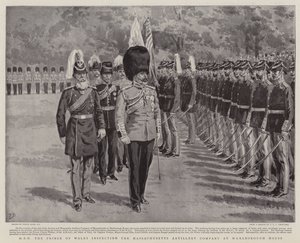 ZKH de Prins van Wales inspecteert de Massachusetts Artillery Company bij Marlborough House
