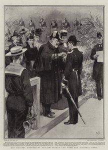 Zijne Majesteit decoreert onderluitenant Guy met het Victoria Cross