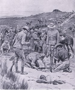 Zoeken naar water, uit Na Pretoria: De Guerrillaoorlog gepubliceerd door Harmsworth Bros Limited, 1901