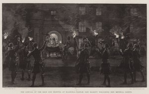 De Aankomst van de Tsaar en Tsarina bij Balmoral Kasteel, Hare Majesteit verwelkomt haar Keizerlijke Gasten door Frank Dadd