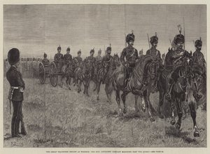 De grote vrijwilligersparade in Windsor, de Honourable Artillery Company marcheert langs de koningin door Frank Dadd