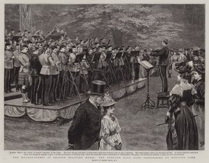 Het Hoofdkwartier van de Britse Militaire Muziek, de Kneller Hall Band die optreedt in Whitton Park