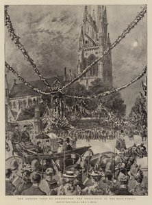 Het Bezoek van de Koningin aan Kensington, de Processie in de Hoofdstraat door Frank Dadd