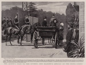 Het bezoek van de koningin aan de Rivièra, de aankomst van Hare Majesteit in het Hotel Cimiez door Frank Dadd