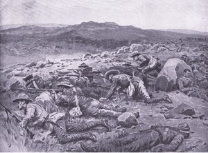 Met de Queensland Imperial Bushmen bij Rhenoster Kop 29 nov 1900, illustratie uit Na Pretoria: De Guerrillaoorlog, 1902