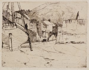 Polperro Haven met Brug door Frank and Goulding Frederick Short