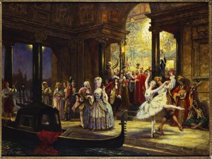 Het gemaskerde bal, Venetië door Frank Moss Bennett
