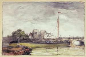 Le Pont-Neuf (gouache  houtskool op papier)