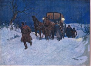 Bij het einde van de reis, c.1920 (kleur litho)