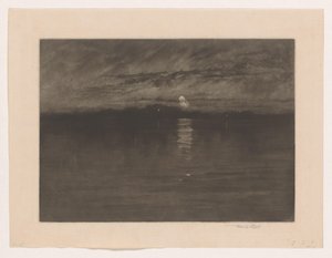 Nachtelijk landschap met een meer door Frank Short (signed by artist)