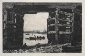 Een span van de oude Battersea-brug door Frank Short