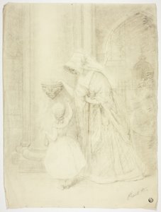 Dame en meisje in de kerk