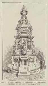 Fontein in Hawarden, ter herdenking van de gouden bruiloft van Mr en Mrs Gladstone door Frank Watkins