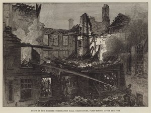 Ruïnes van de Scottish Corporation Hall, Crane-Court, Fleet-Street, na de brand