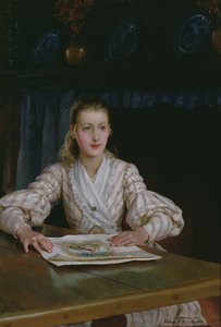 Jong meisje kijkt naar een prent, 1889