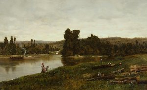 Figuren bij een Rivier door Frank de Mesgrigny