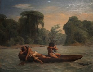 Frans: Deux indiens dans un canoë / Twee indianen in een kano door François Auguste Biard