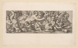 Bacchus met sater, nereïde en putti in het water (serie titel) door François Bignon (attributed to)