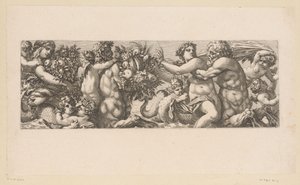 Bacchus met saters en nereïden in het water