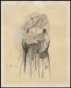 Een non met een boek en pen, 1827-87 door François Bonvin