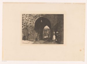 Gezicht op de Porte de St. Malo te Dinan (Dix Eaux-fortes, getekend en gegraveerd door F. Bonvin, Schilder)