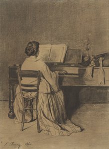 Vrouw aan de piano, op de rug gezien door François Bonvin