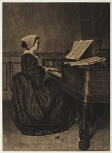 Vrouw bij het spinet, 1860 door François Bonvin