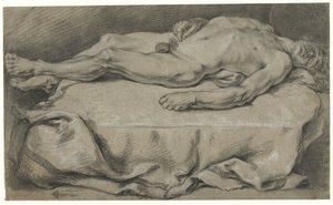 Anatomische studie van liggend mannelijk naakt door François Boucher (manner of)