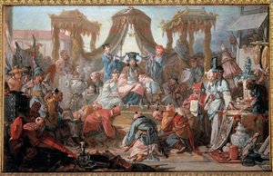 Audiëntie van de keizer van China De onderdanen buigen voor de keizer. Schilderij door François Boucher door François Boucher