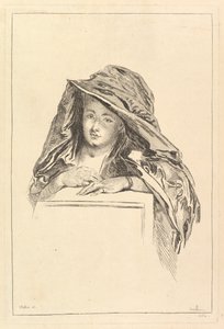 Borstportret van een vrouw met een kapmantel, 18e eeuw door François Boucher