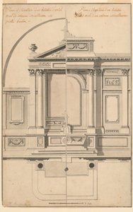 Tekening, elevatie van altaarscherm, ca. 1770
