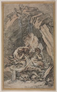 Fontein met Twee Tritons die Schelphoorns Blazen door François Boucher