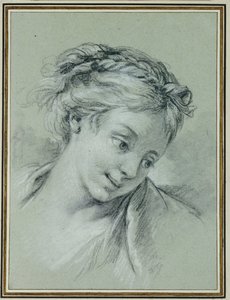 Hoofd van een meisje dat naar rechts kijkt door François Boucher