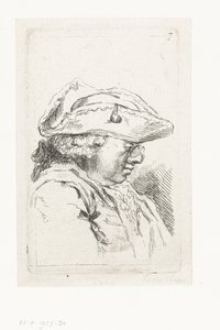 Hoofd van een man met bril en tricorne door François Boucher
