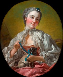 Jonge vrouw met mopshond door François Boucher