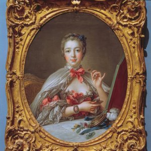 Madame de Pompadour bij de toilettafel door François Boucher