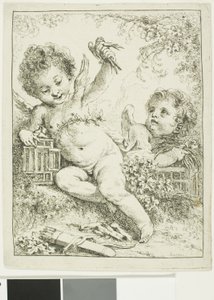 Twee Putti met een Vogel