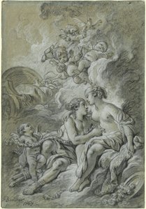 Venus leunend op haar geliefde Adonis