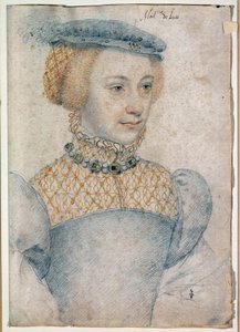 Portret van Anne de Pisseleu, vrouw van Louis de Coesmes, Heer van Lucé. Tekening met zwarte steen en bloed door Francois Clouet