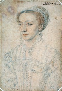Portret van Marguerite de France, dochter van Francois I, Hertogin van Savoye (1523 - 1574). Tekening met zwarte steen en rood krijt door Francois Clouet (1515-1572)
